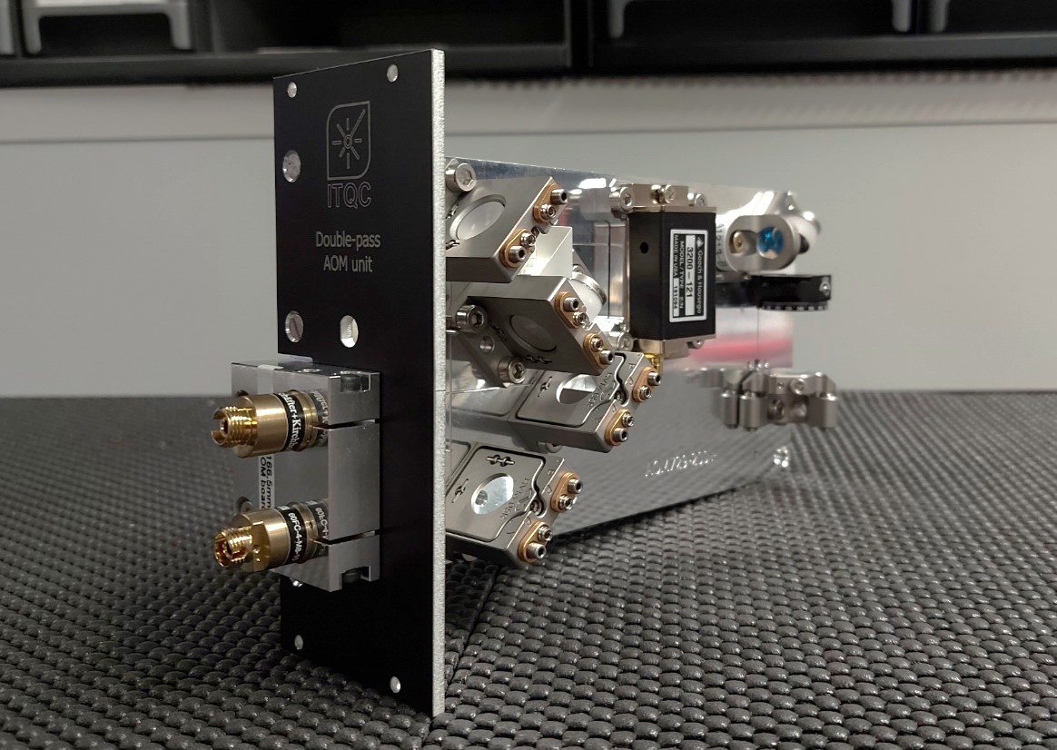 Final AOM board installed and displayed in its enclosure